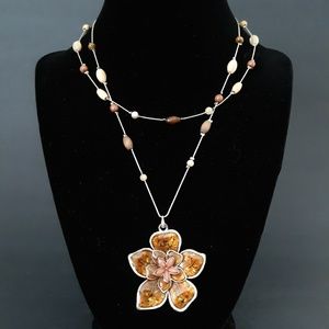 Double stranded silvertone necklace